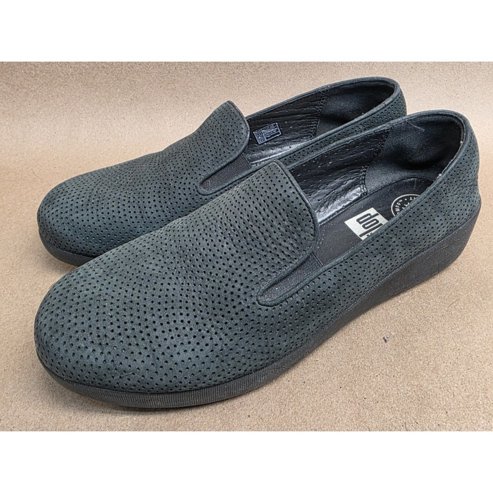 Fitflop (Sz 6.5) Superskate Loafer Shoes Women's Black Nubuck Comfort